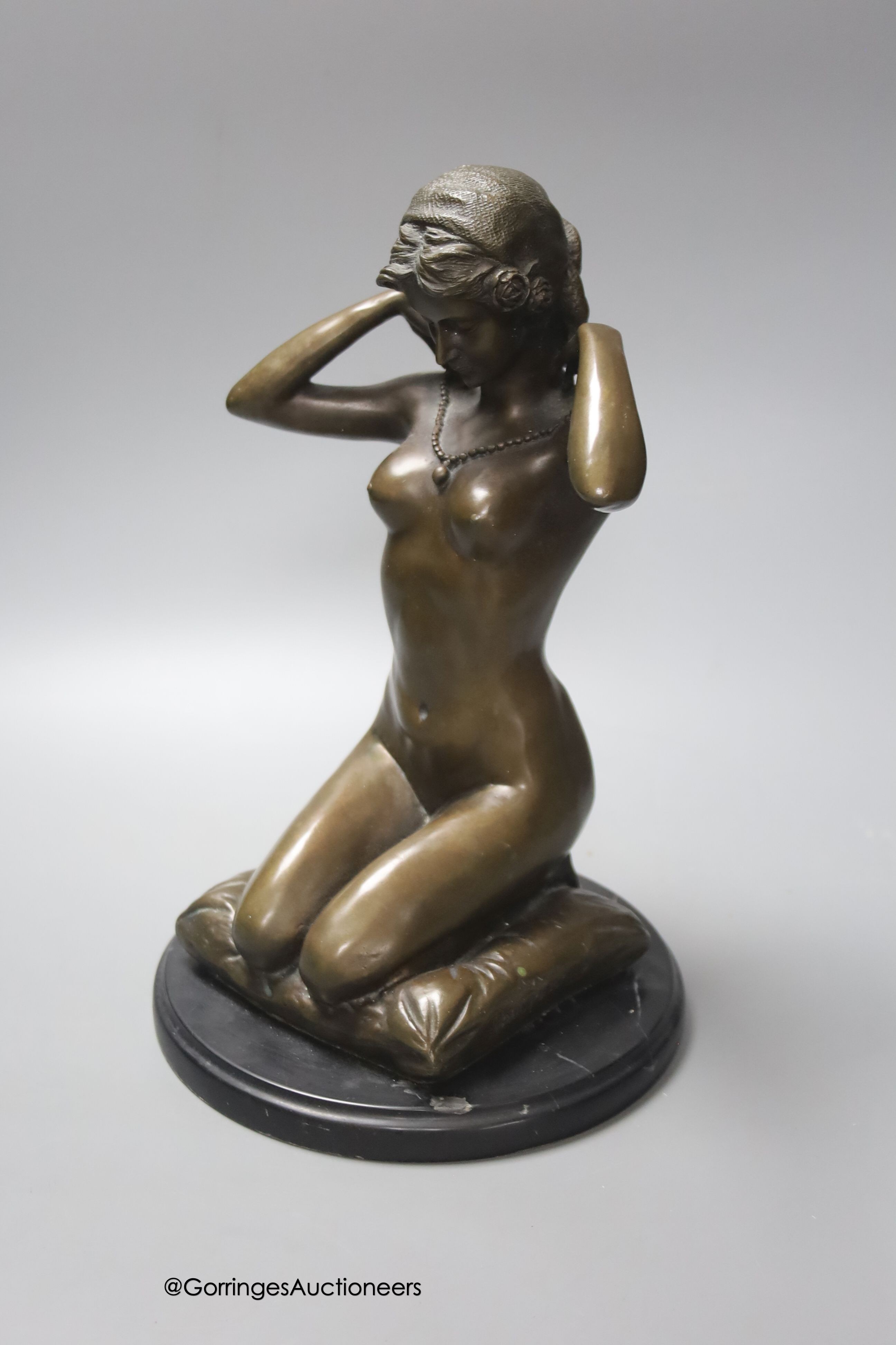 After Ponsard, a bronze of a kneeling nude, height 29cm